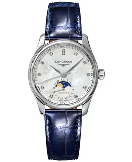Longines Master Collection Automatic 34mm Mother of Pearl Diamond Dial Leather Strap Women's Watch l2.409.4.87.0