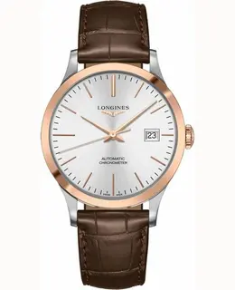Longines Record Automatic Silver Dial Brown Leather Strap Men's Watch l2.821.5.72.2