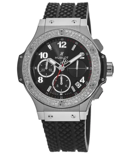 Hublot Big Bang 41mm Black Dial Diamond Bezel Rubber Strap Men's Watch, Model:341.SX.130.RX.114 (black, arb10261)