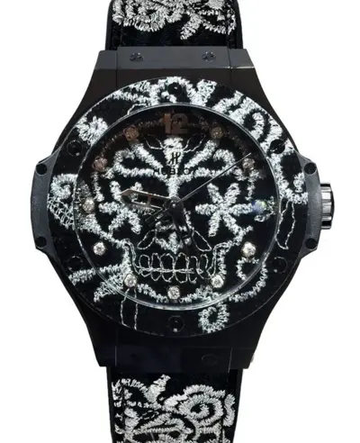 Hublot Big Bang Broderie Black Dial Rubber Strap Unisex Chronograph Watch Model 343.CS.6570.NR.BSK16 (black, arb10269)