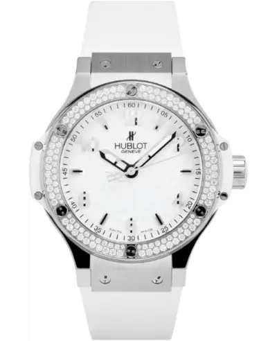 Hublot Big Bang 38mm White Dial Diamond Bezel Rubber Strap Watch Model 361.SX.2010.RW.1104 (white, arb10286)
