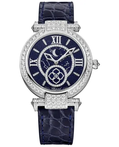 Chopard Imperiale Moonphase Automatic Blue Dial Diamond 18K White Gold Women's Watch Model 384246-1002 (blue, arb10319)