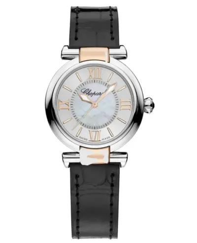 Chopard Imperiale Automatic Women's Watch 29mm Mother of Pearl Dial, Black Glossy Alligator Leather Strap, Brushed and Polished Stainless Steel and Rose Gold Case - Model: 388563-6005 (arb10341)