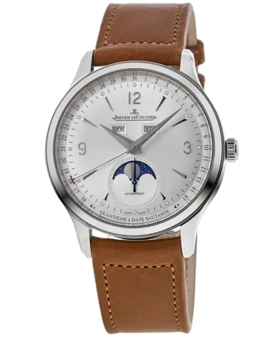 Men's Jaeger LeCoultre Master Control Calendar Silver Dial Tan Leather Strap Watch Model q4148420 (arb10372)
