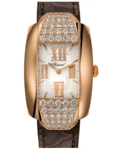 Brand New Chopard La Strada White Dial Diamond 18K Rose Gold Brown Alligator Women's Watch Model:419399-5001 (white, arb10386)