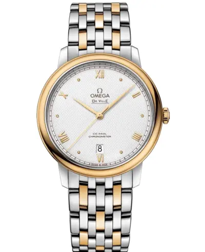 Omega De Ville Prestige Co-Axial Chronometer Grey Dial Yellow Gold Steel Watch Model 424.20.40.20.02.005 (arb10404)