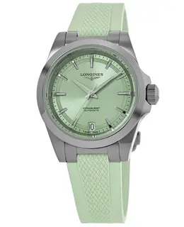 Longines Conquest Automatic 34mm Green Dial Rubber Strap Women's Watch, Model L3.430.4.02.9