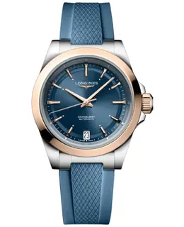 Longines Conquest Automatic Blue Dial 18K Rose Gold Plated Bezel Rubber Strap Women's Watch Model L3.430.5.92.9