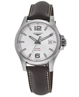 Longines Conquest V.H.P. Silver Dial Brown Leather Strap Men's Watch l3.716.4.76.5