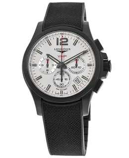 Longines Conquest V.H.P. Silver Chronograph Dial Black Rubber Strap Men's Watch l3.717.2.76.9