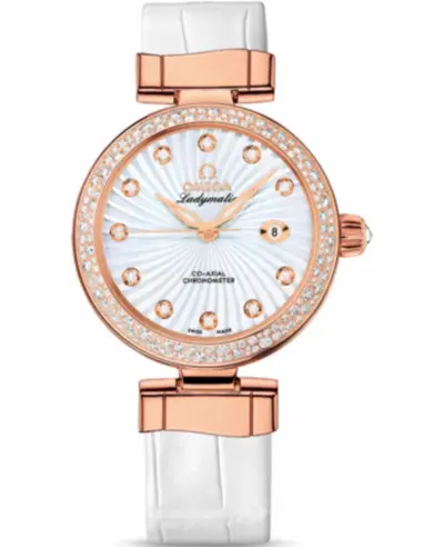 Authentic Omega De Ville Ladymatic Model 425.68.34.20.55.001, White Mother Of Pearl/Diamond Dial Watch (arb10463)
