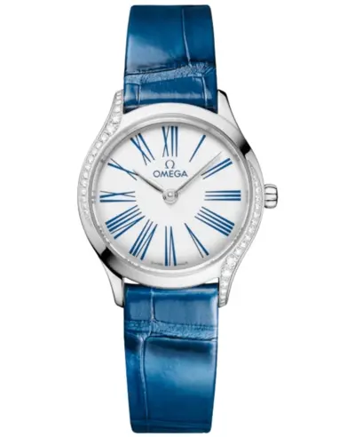 Omega De Ville Tresor Mini Quartz White Dial Diamond Bezel Blue Leather Strap Women's Watch Model 428.18.26.60.04.002 (white, arb10476)