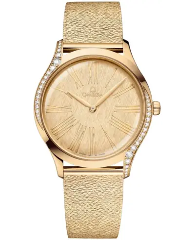 Omega De Ville Tresor Model 42855366099001 - Yellow Gold, Champagne Dial, Diamond Accent Luxury Watch 428.55.36.60.99.001 (arb10479)