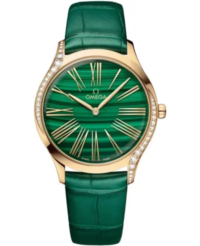 Omega De Ville Tresor Green Dial Yellow Gold Diamond Leather Strap Women's Watch Model 42858366099001 428.58.36.60.99.001 (green, arb10487)