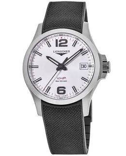 Longines Conquest V.H.P. Silver Dial Black Rubber Strap Men's Watch l3.726.4.76.9