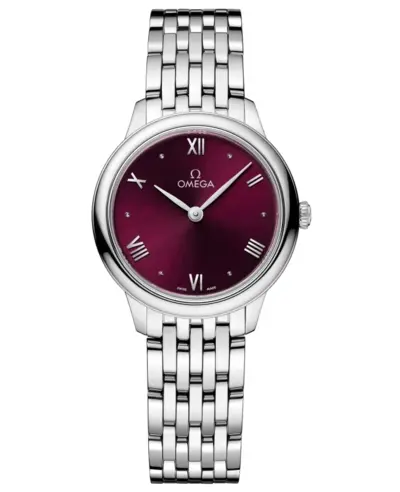 Omega De Ville Prestige Quartz 27.5mm Burgundy Dial Steel Women's Watch - Model: 434.10.28.60.11.001 (arb10509)