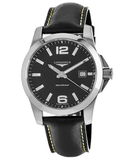 Longines Conquest Quartz Black Dial Black Leather Men's Watch l3.759.4.58.3