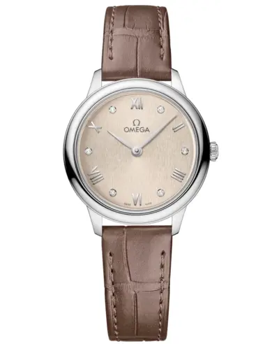 Omega De Ville Prestige Quartz 434.13.28.60.59.001 Women Linen Diamond Dial Taupe Strap (beige, arb10538)