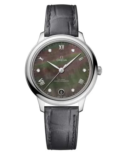 Omega De Ville Prestige Co-Axial Master Chronometer 434.13.34.20.57.001 Grey Mother of Pearl Dial Diamond Women's Watch Automatic with Leather Strap (arb10548)