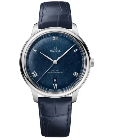 Omega De Ville Prestige Co-Axial Master Chronometer 40mm Automatic Blue Dial Leather Strap Men's Watch Model 434.13.40.20.03.001 (blue, arb10552)