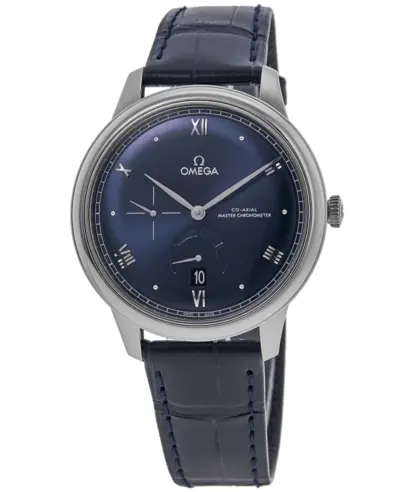 Omega De Ville Prestige Co-Axial Chronometer Power Reserve, 41mm Automatic Dark Blue Dial Leather Strap Men's Watch, Model: 434.13.41.21.03 434.13.41.21.03.002 (blue, arb10560)