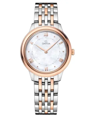 Omega De Ville Prestige Quartz Mother of Pearl Dial Stainless Steel Rose Gold Women's Watch Model 4342030605001 434.20.30.60.05.001 (arb10568)
