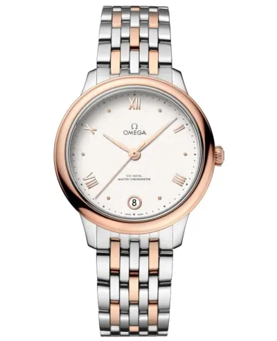 Omega De Ville Prestige Co-Axial Master Chronometer 34mm Silver Dial Rose Gold and Steel Women's Watch, Model: 43420342002001 434.20.34.20.02.001 (arb10570)