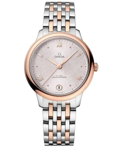 Brand New Authentic Omega De Ville Prestige Co-Axial Master Chronometer 34mm Automatic Silver Dial Rose Gold and Steel Women's Watch Model 43420342002003 434.20.34.20.02.003 (arb10572)