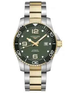 Brand New Authentic Longines HydroConquest Automatic L3.781.3.06.7, Yellow Gold/Stainless Steel Case with Two-Tone Yellow Gold/Stainless Steel Strap, Green Dial