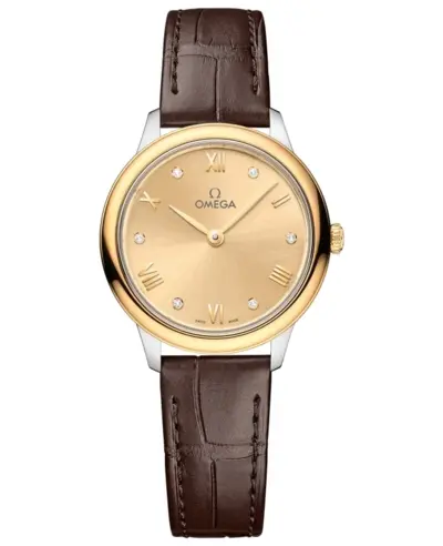 Omega De Ville Prestige Quartz 434.23.28.60.58.001 - Champagne Diamond Dial Brown Leather Strap (arb10590)