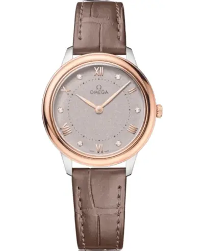 Omega De Ville Prestige Quartz 30mm Silver Diamond Dial Taupe Leather Strap Women's Watch Model:43423306052001 434.23.30.60.52.001 (arb10592)