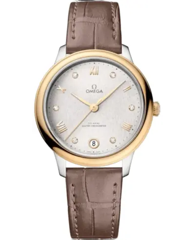 Omega De Ville Prestige Co-Axial Master Chronometer 43423342052002 - Women's Watch in Yellow Gold Tone and Taupe Alligator Leather Strap 434.23.34.20.52.002 (arb10597)