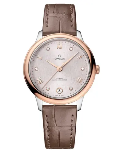 Omega De Ville Prestige Co-Axial Master Chronometer (434.23.34), Women's Watch, Silver Diamond Dial, Taupe Alligator Leather Strap 434.23.34.20.52.003 (arb10598)