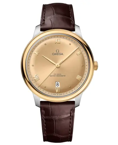 Omega De Ville Prestige Co-Axial Master Chronometer 40mm Automatic Model: 43423402008001 Champagne Dial Brown Leather Strap Men's Watch 434.23.40.20.08.001 (arb10607)