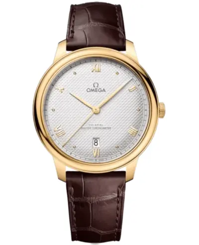 Omega De Ville Prestige Co-Axial Master Chronometer 40mm Auto Silver Dial Yellow Gold Strap Mens Watch Model 43453402002 434.53.40.20.02.002 (arb10622)