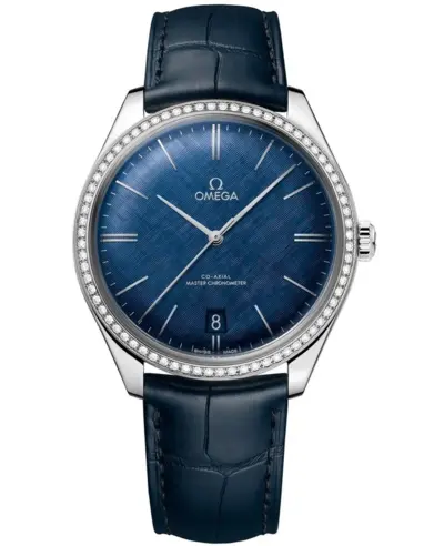 Omega De Ville Chronometer Blue Dial Diamond Blue Leather Strap Men's Watch Model 435.18.40.21.03.001 (blue, arb10642)