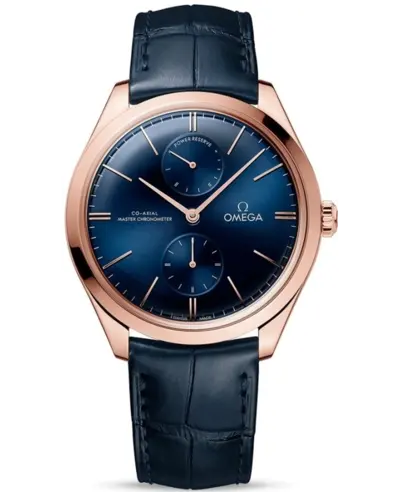 Omega De Ville Tresor Blue Dial 18K Rose Gold Leather Strap Men's Watch Model 435.53.40.22.03.001 (blue, arb10649)