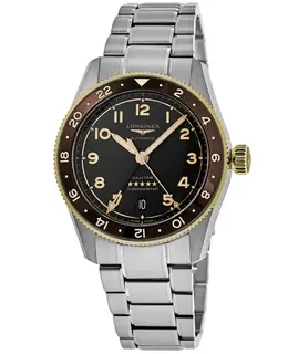Longines Spirit Zulu Time Men's Grey Dial Yellow Gold and Steel Watch, Model L3.802.5.53.6