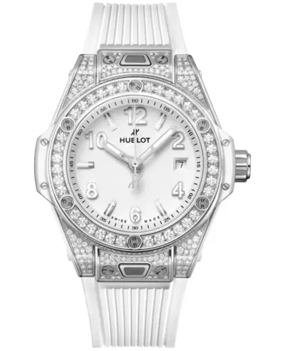 Authentic Hublot Big Bang One Click, Model 485SE2010RW1604 - White Dial Diamond Rubber Strap Women's Watch 485.SE.2010.RW.1604 (white, arb10703)