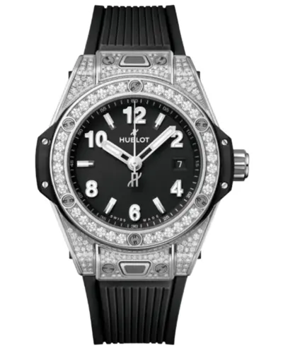 Hublot Big Bang One Click Pave Automatic Diamond Set Black Rubber Strap Women's Watch, Model: 485.SX.1170.RX.1604 (black, arb10705)