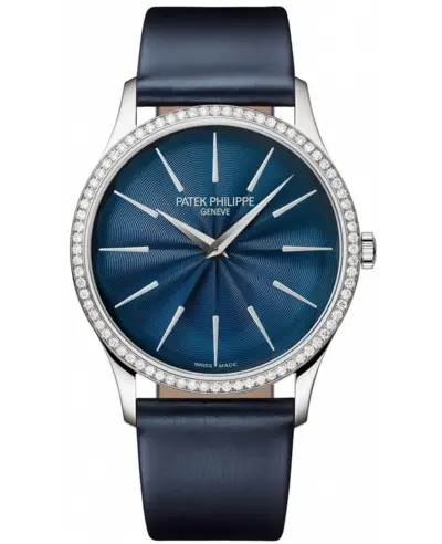 Patek Philippe Calatrava Blue Dial Diamond Leather Strap Women's Watch, Model 4997/200G-001 (blue, arb10723)