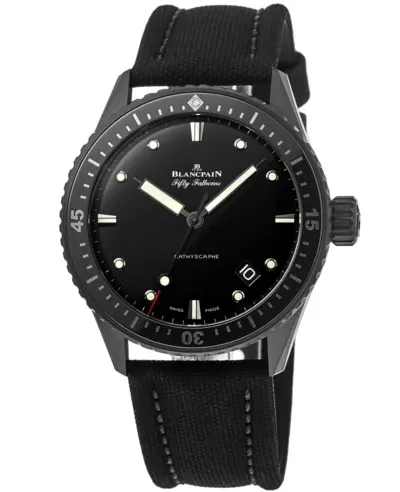 Blancpain 5000-0130-B52A, Fifty Fathoms Automatic Black Dial Men's Luxury Watch with Black Fabric Strap (black, arb10725)