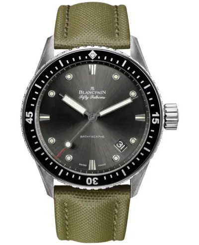 5000-1110-k52a Blancpain Fifty Fathoms Bathyscaphe Grey Dial Fabric Strap Men's Watch (arb10729)
