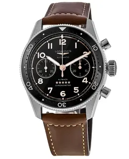 Longines Spirit Flyback Automatic Chronograph Black Dial Brown Leather Strap Men's Watch l3.821.4.53.2