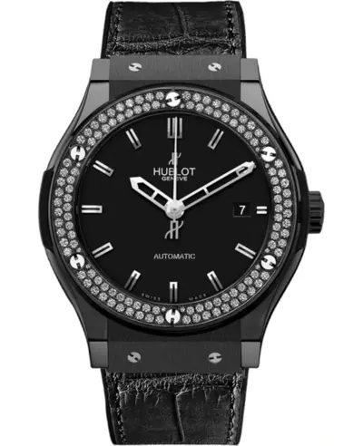 Hublot Classic Fusion Automatic Black Dial Ceramic Diamond Bezel Folding Clasp Men's Watch Model 511.CM.1170.LR 511.CM.1170.LR.1104 (black, arb10758)
