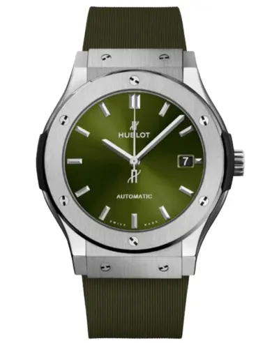 Hublot Classic Fusion 45mm Titanium Automatic Green Dial Rubber Strap Men's Watch Model 511.NX.8970.RX (green, arb10776)
