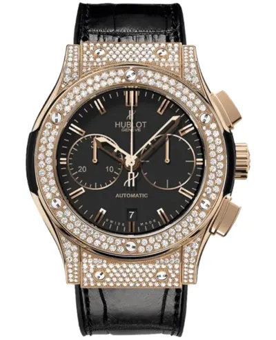 Hublot Classic Fusion Chronograph Automatic Black Dial 18K Rose Gold Diamond Bezel Men's Watch Model:521.OX.1180.LR.1704 (black, arb10830)