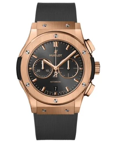Authentic Hublot Classic Fusion Chronograph King Gold Automatic Grey Dial Rubber Strap Men's Watch Model 541.OX.7080.RX (arb10889)