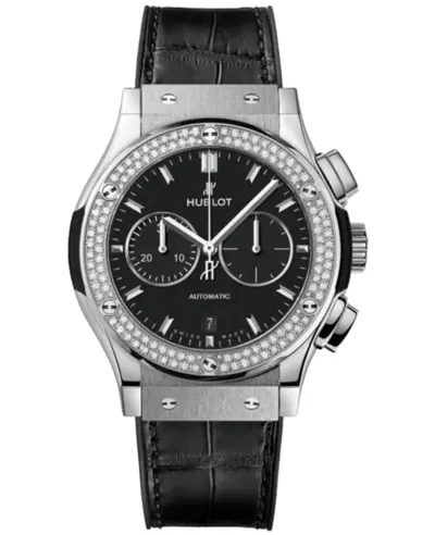Hublot Classic Fusion Chronograph Titanium Automatic Black Dial Diamond Bezel Men's Watch Model 542.NX.1171.LR.1104 (black, arb10900)