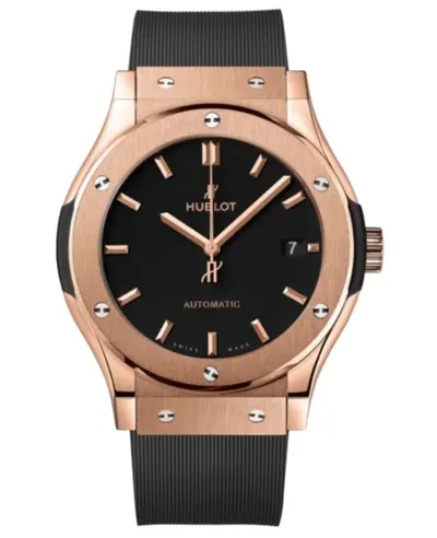 Hublot Classic Fusion King 18K Rose Gold Automatic Black Dial Rubber Strap Men's Watch Model 542.OX.1181.RX (black, arb10914)
